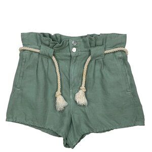 Veronica Beard Karter Pleated Shorts 6 Seagreen Rope Belt Linen Blend High Rise
